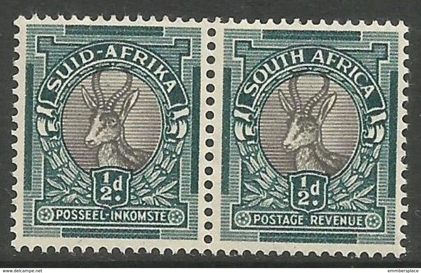 South Africa - 1947 Springbok Bilingual Pair 1/2d MNH **     SG 114   Sc 47 - Unused Stamps