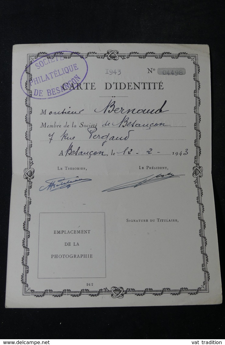 FRANCE - Carte De La Fédération Des Sociétés  Philatéliques Française De 1943 - L 30905 - Autres & Non Classés