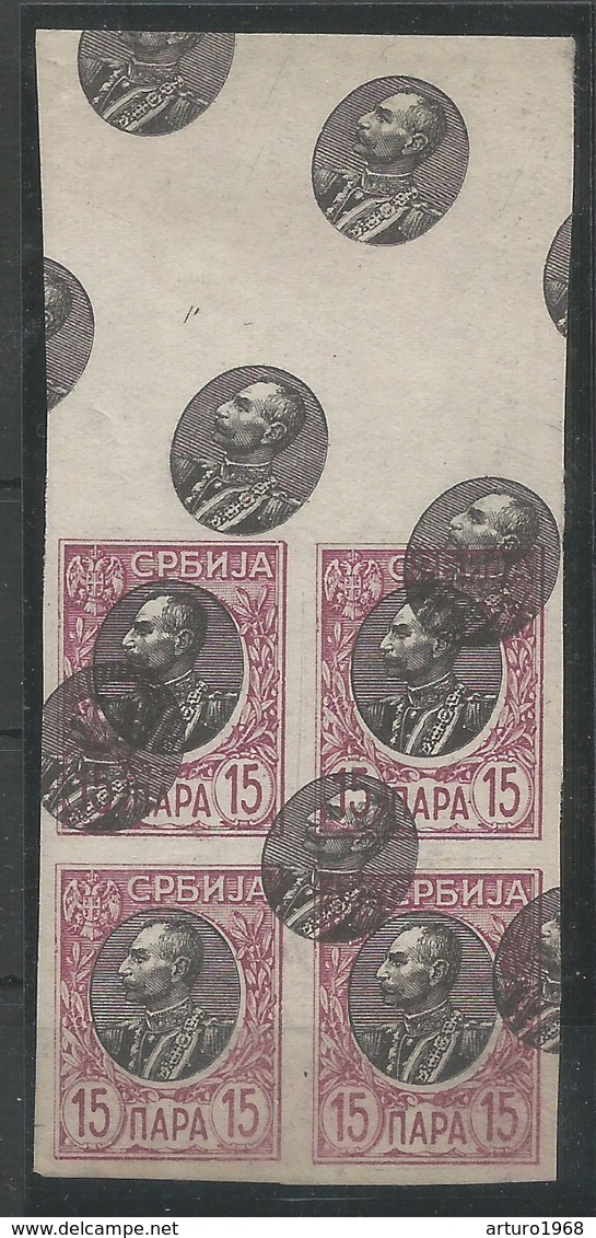 Serbia Serbien Mi.87 Nice Proof / Essay In Block Of 4 Imperforated MNG / (*) 1905 - Serbien