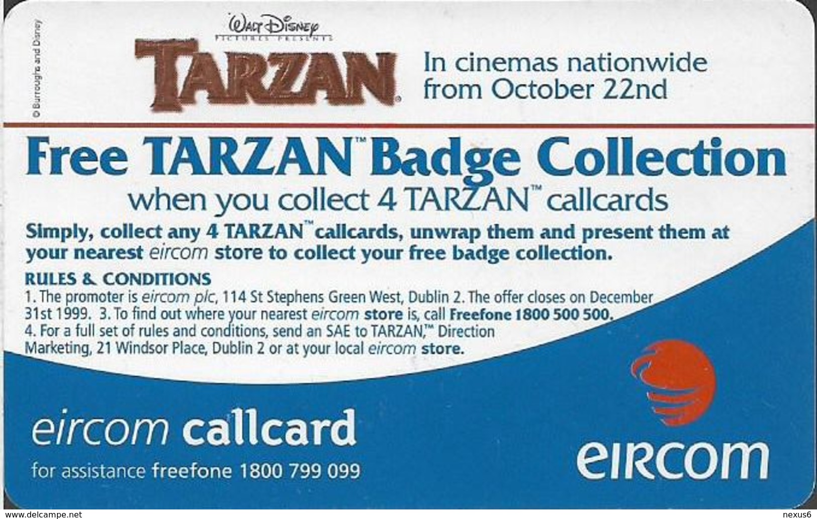 Ireland - Eircom - Tarzan - Kantor And Turk - 10Units, 11.1999, 75.000ex, Used - Ireland