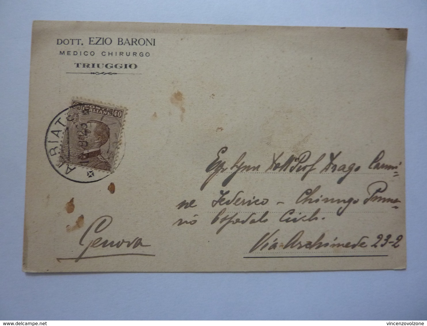 Cartolina Postale Viaggiata "Dott. EZIO BARONI Medico Chirurgo TRIUGGIO" 1926 - Storia Postale