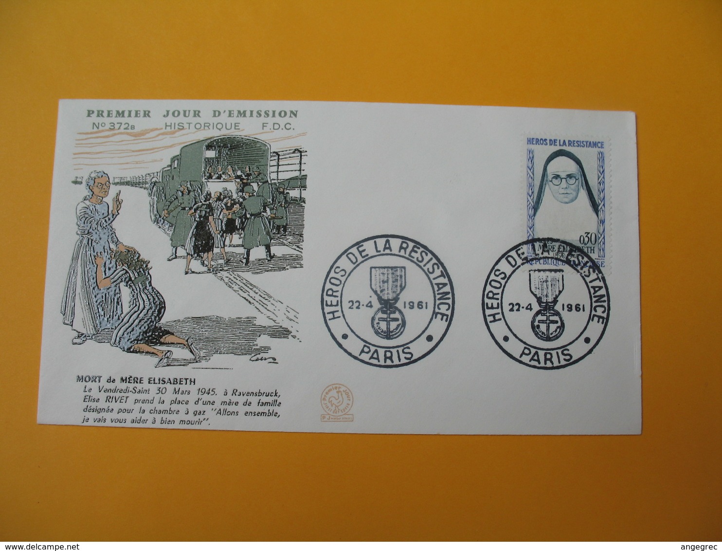 FDC 1961   France  N° 1291  Héros De La Résistance  Mère Elisabeth  Cachet Paris - 1960-1969