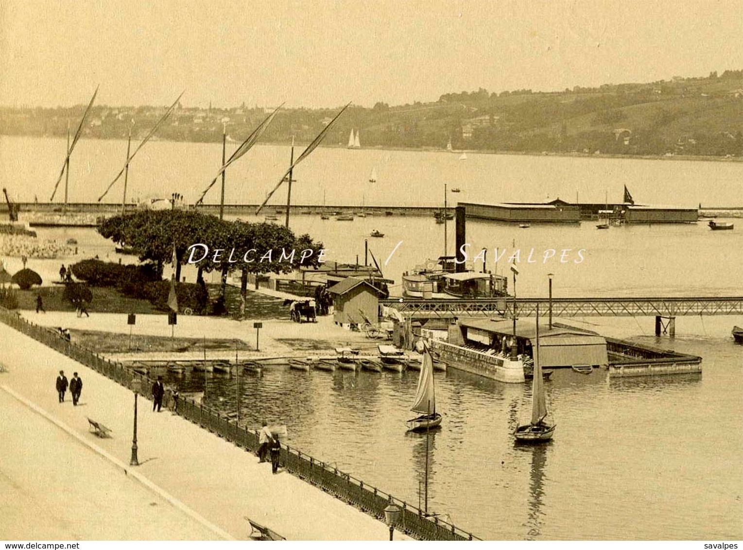 Suisse * Genève Quai Des Eaux Vives, Bateau à Vapeur, Barques Léman - Photo Albumine Vers 1890 - Voir Scans - Anciennes (Av. 1900)