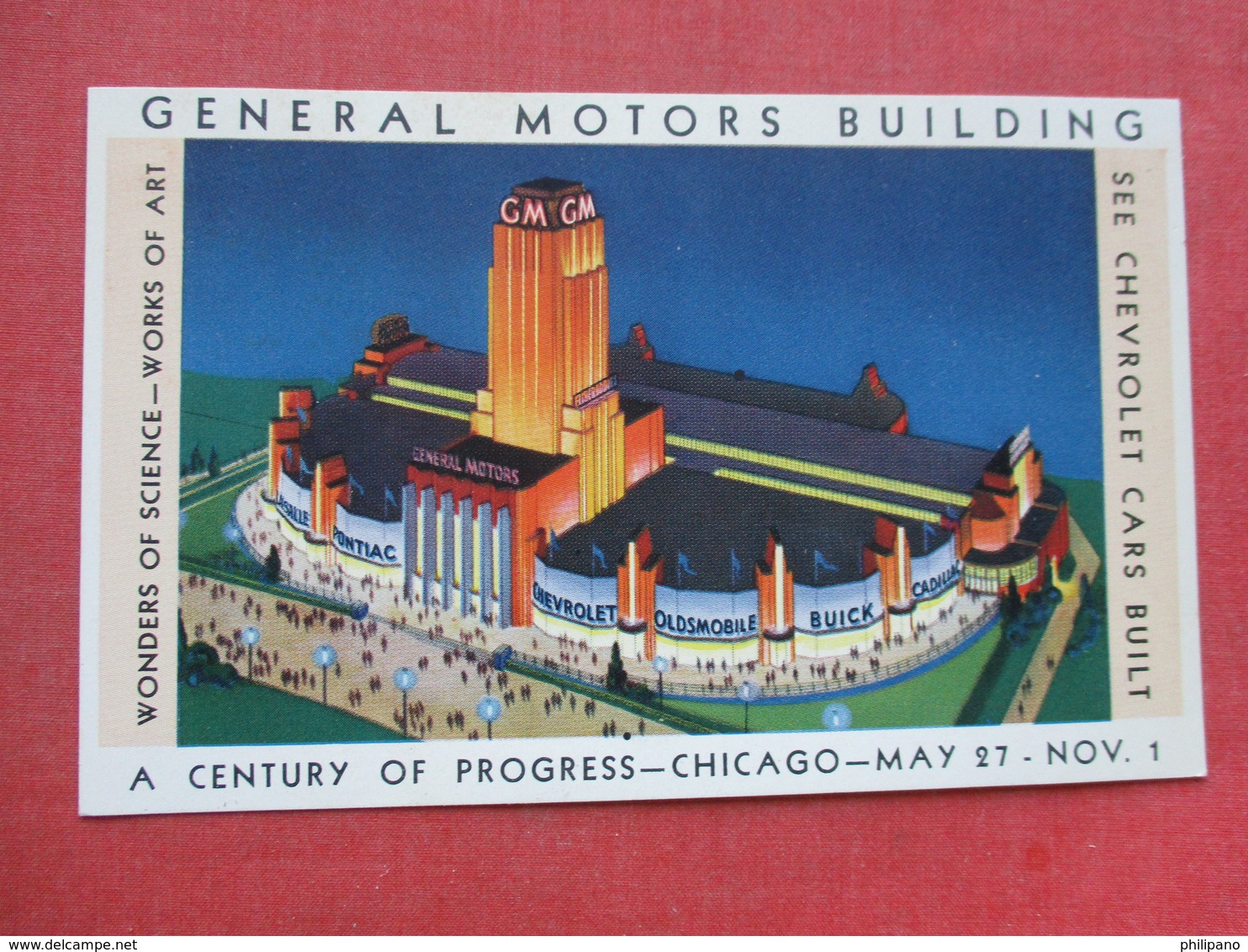 General Motors Building Century Of Progress  Chicago Back Side  Glue Residue     Ref 3399 - Exhibitions
