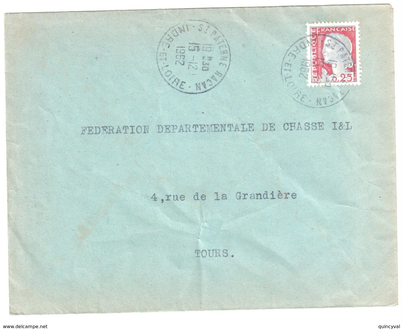 St PATERNE RACAN Indre Et Loire Lettre Ob 15 12 1962 Dest Tours 25c Decaris Yv 1263 - Covers & Documents