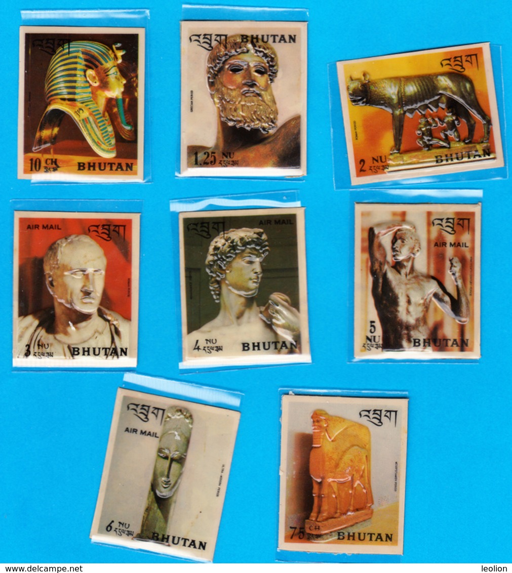 BHUTAN 1971 History Of Sculpture Stamp Set Scott 126 - 126G Heat Molded Plastic - Bhoutan