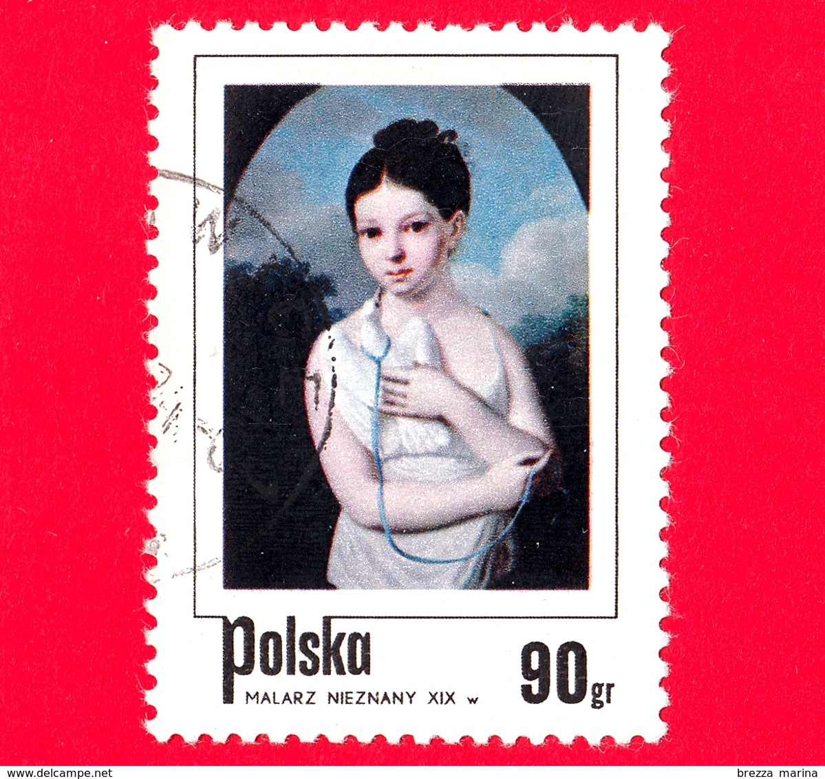 POLONIA - Usato - 1974 - Ragazza Con Il Piccione, Artista Anonimo - 90 Gr - Gebruikt