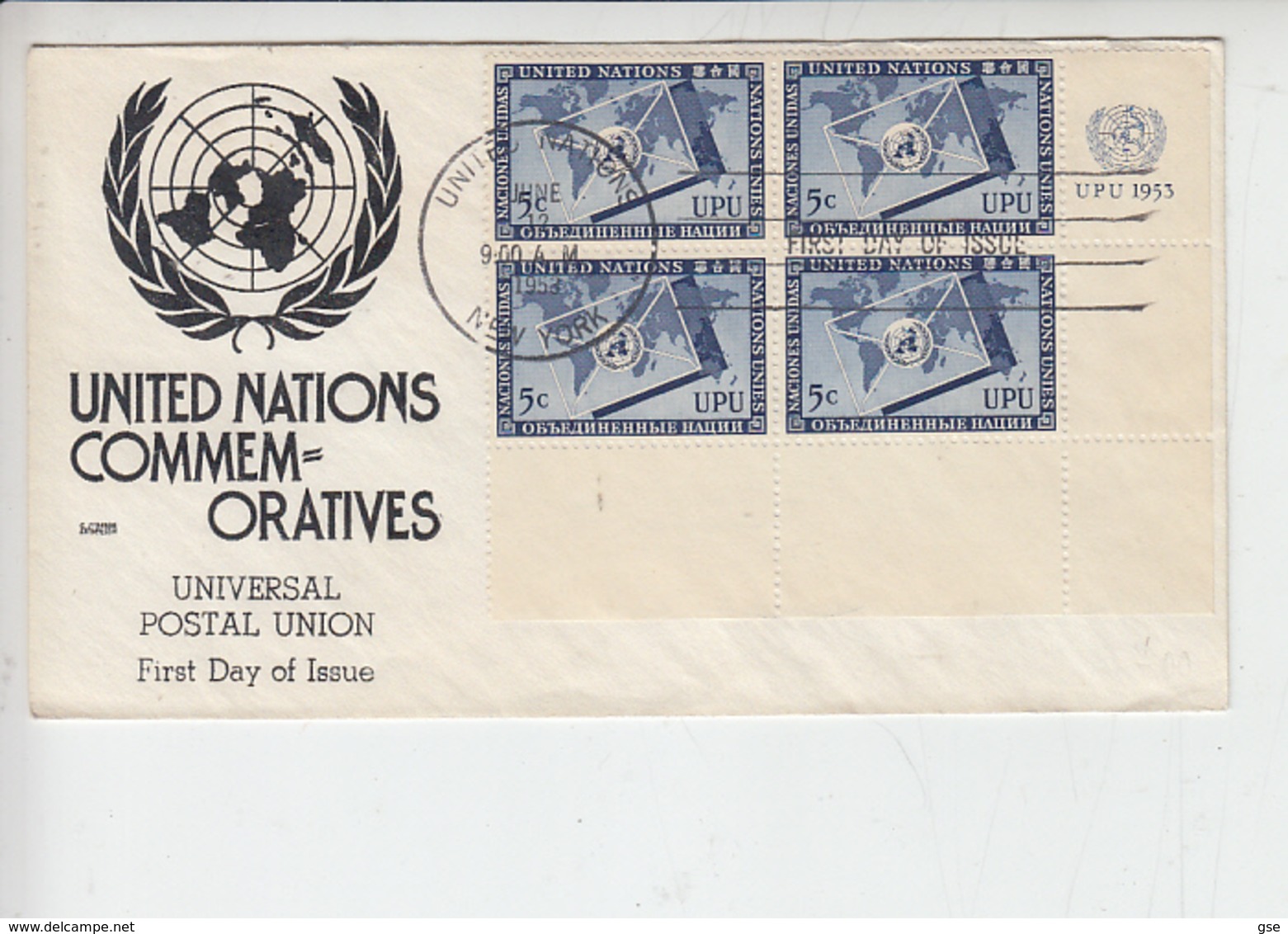 NAZIONI UNITE  1953 -Yvert 18 - FDC - U.P.U. - FDC