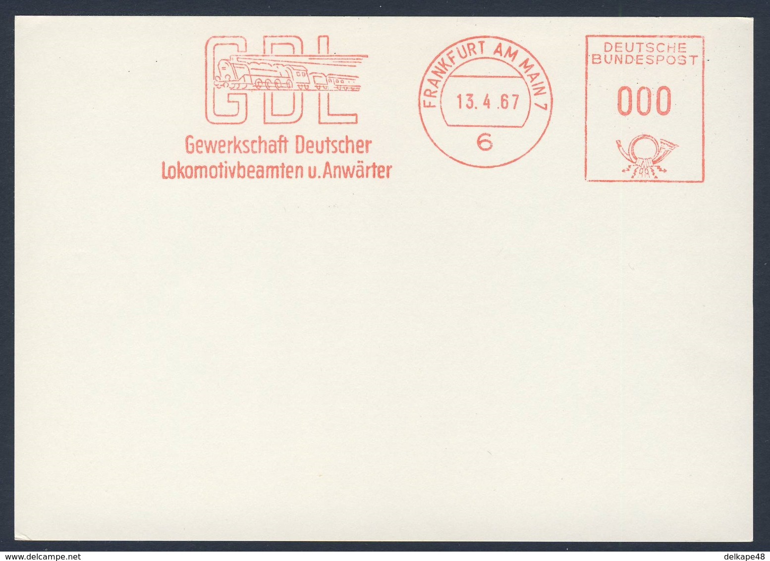 Deutschland Germany 1967 Adresband - GDL - Gewerkschaft Deutscher Lokomotivbeamten Und Anwärter, Frankfurt Am Main - Trains