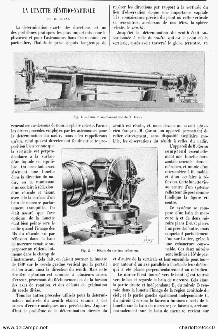 LA LUNETTE ZENITHO-NADIRALE De M. CORNU   1900 - Other & Unclassified