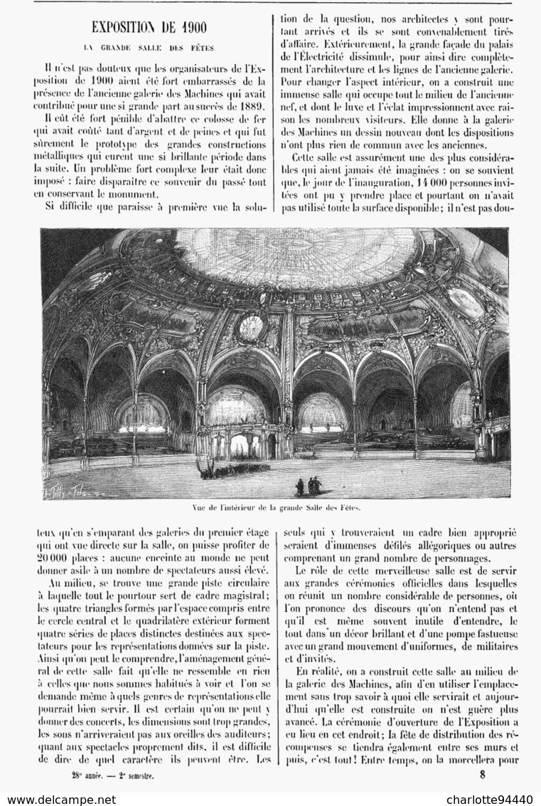 LA SALLE Des FETES De  L'EXPOSITION UNIVERSELLE De  1900 - Other & Unclassified