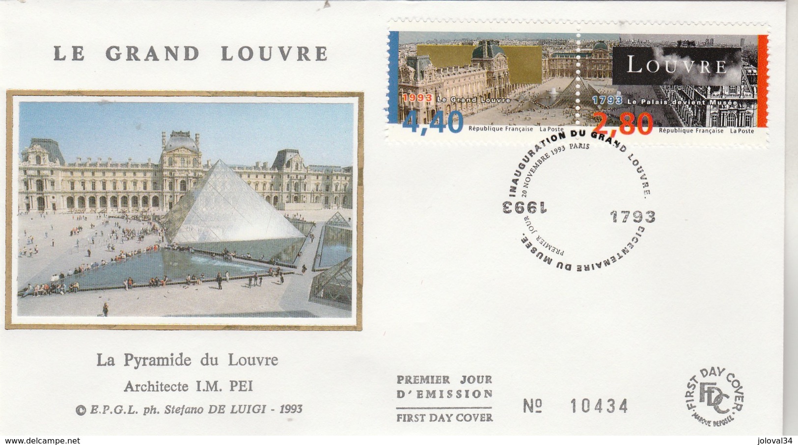 France Enveloppe FDC Sur Soie 1993 Yvert 2851 Et 2852 Paris Le Grand Louvre - 1990-1999