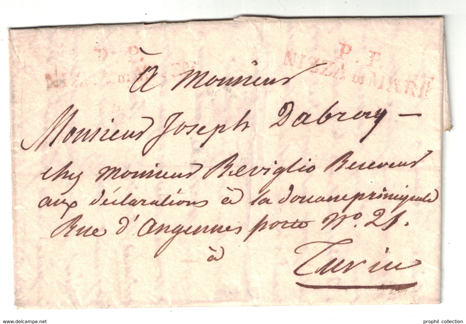 1834 - LETTRE ENTETE MAGISTRATO DI SANITA Avec MARQUE POSTALE " PP NIZZA DI MARE " PORT PAYÉ De NICE Pour TURIN - 1801-1848: Vorläufer XIX