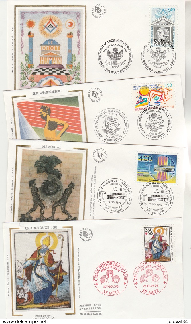 France Lot 27 Enveloppes Différentes FDC Sur Soie 1993 Dont Tableaux - 7 Scan - 1990-1999