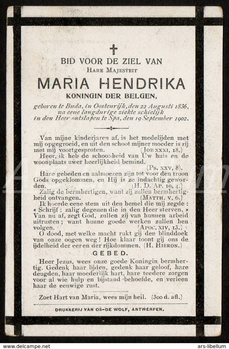 Doodsprentje / ROYALTY / Belgium / Belgique / België / Reine Marie Henriette / Koningin Marie Henriette / 1902 / 2 Scans - Religione & Esoterismo