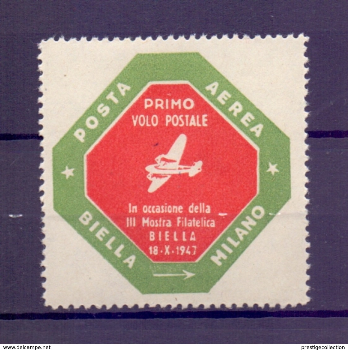 CINDERELLA ERINNOFILIA POSTA AEREA PRIMO VOLO POSTALE BIELLA-MILANO 1947 (GIUGN190031) - Erinnofilia