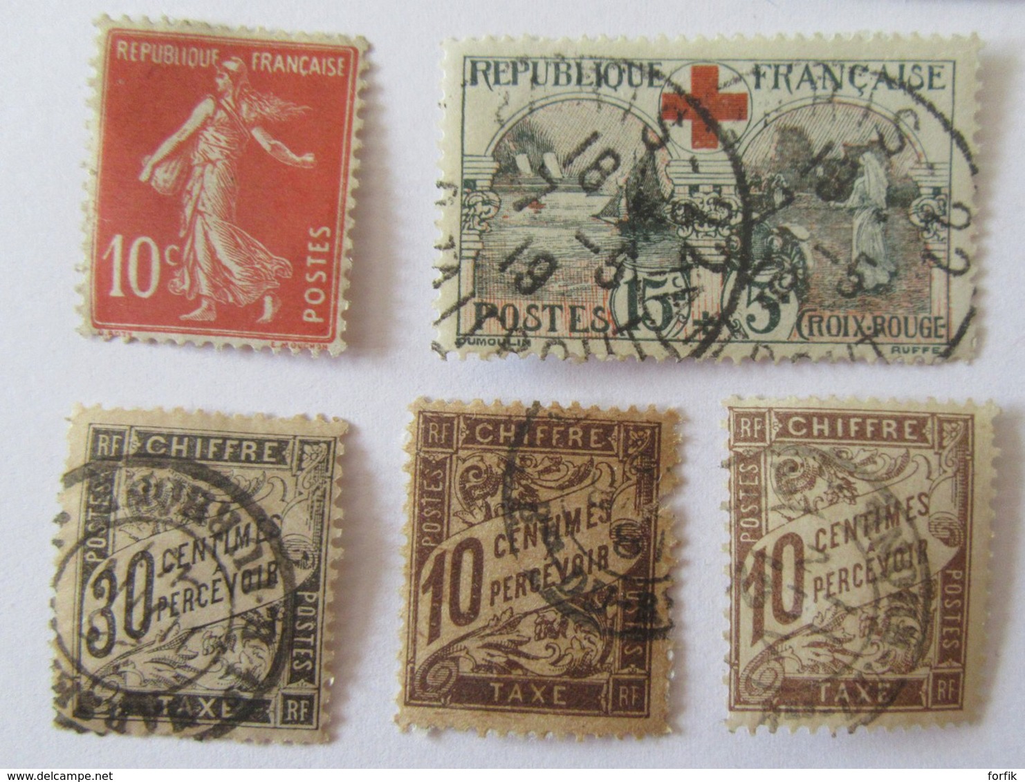 France - Période Classique et semi-moderne - Lot de timbres dont Sage, Merson, Croix-Rouge YT n°156 + taxe - Oblitérés