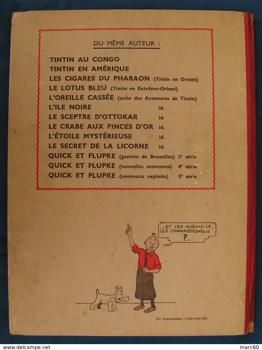 TINTIN - L'Oreille Cassée - HERGÉ - ÉDITION ORIGINALE DE 1943 - Cote De 3.500 Euros à L'Argus BDM - Tintin