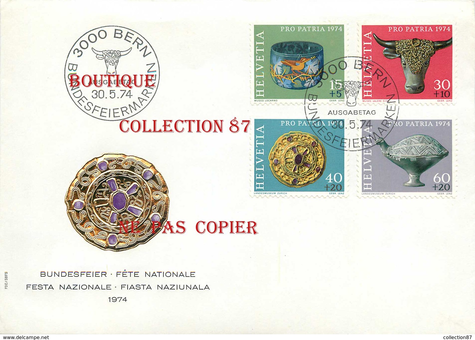 ♣♣ ☺ SUISSE < LETTRE Avec SERIE PRO PATRIA 1974 Avec CACHET De BERN Le 30-05-1974 - Covers & Documents