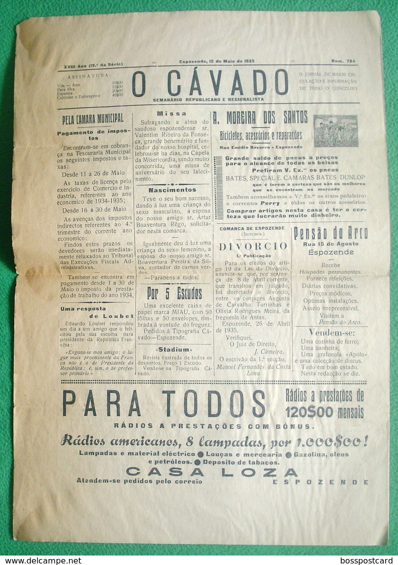 Esposende - Jornal O Cávado Nº 784 De 12 De Maio De 1935. Braga. - Allgemeine Literatur