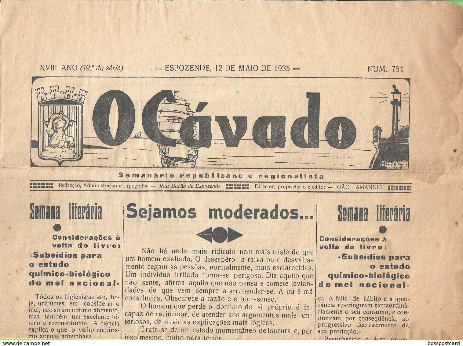 Esposende - Jornal O Cávado Nº 784 De 12 De Maio De 1935. Braga. - Testi Generali