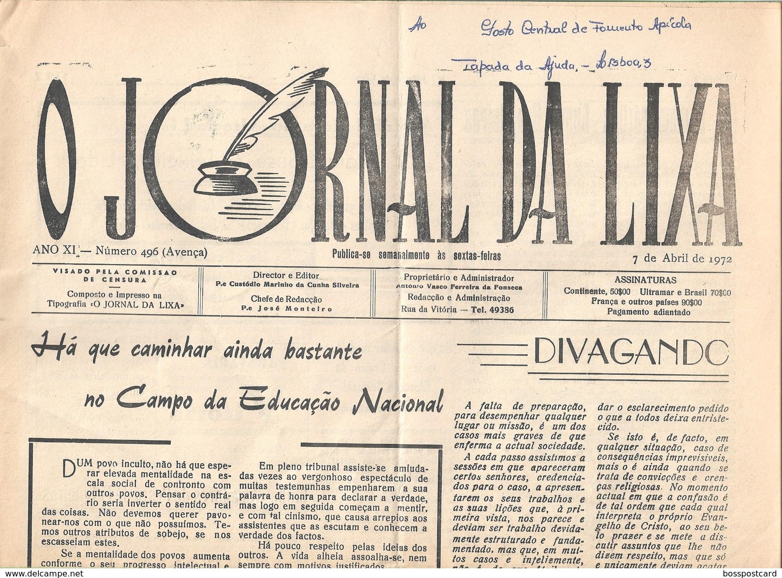 Lixa - O Jornal Da Lixa Nº 496 De 7 De Abril De 1972. Felgueiras. - Allgemeine Literatur