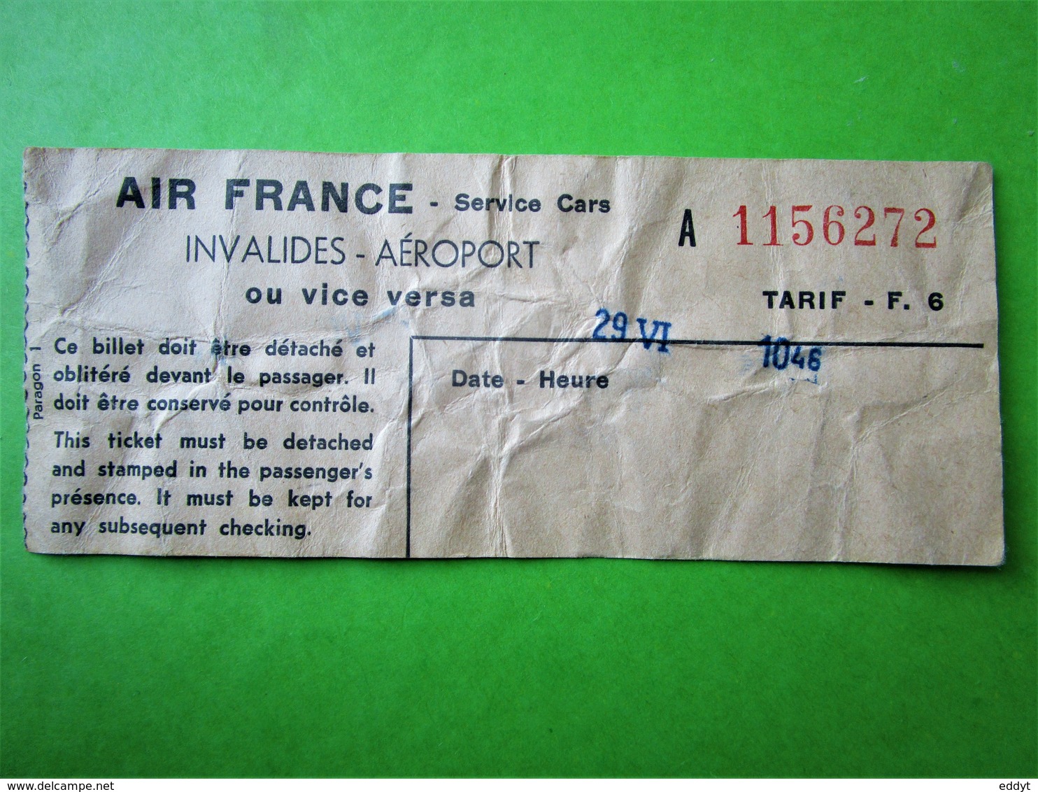 BILLET TICKET  Service CARS - AIR FRANCE - INVALIDE - AEROPORT - Welt