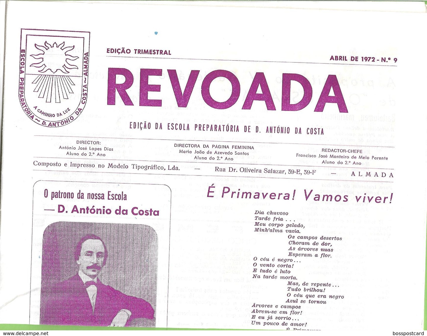 Almada - Jornal A Revoada Nº 9 de Abril de 1972 da Escola Preparatória de D. António da Costa