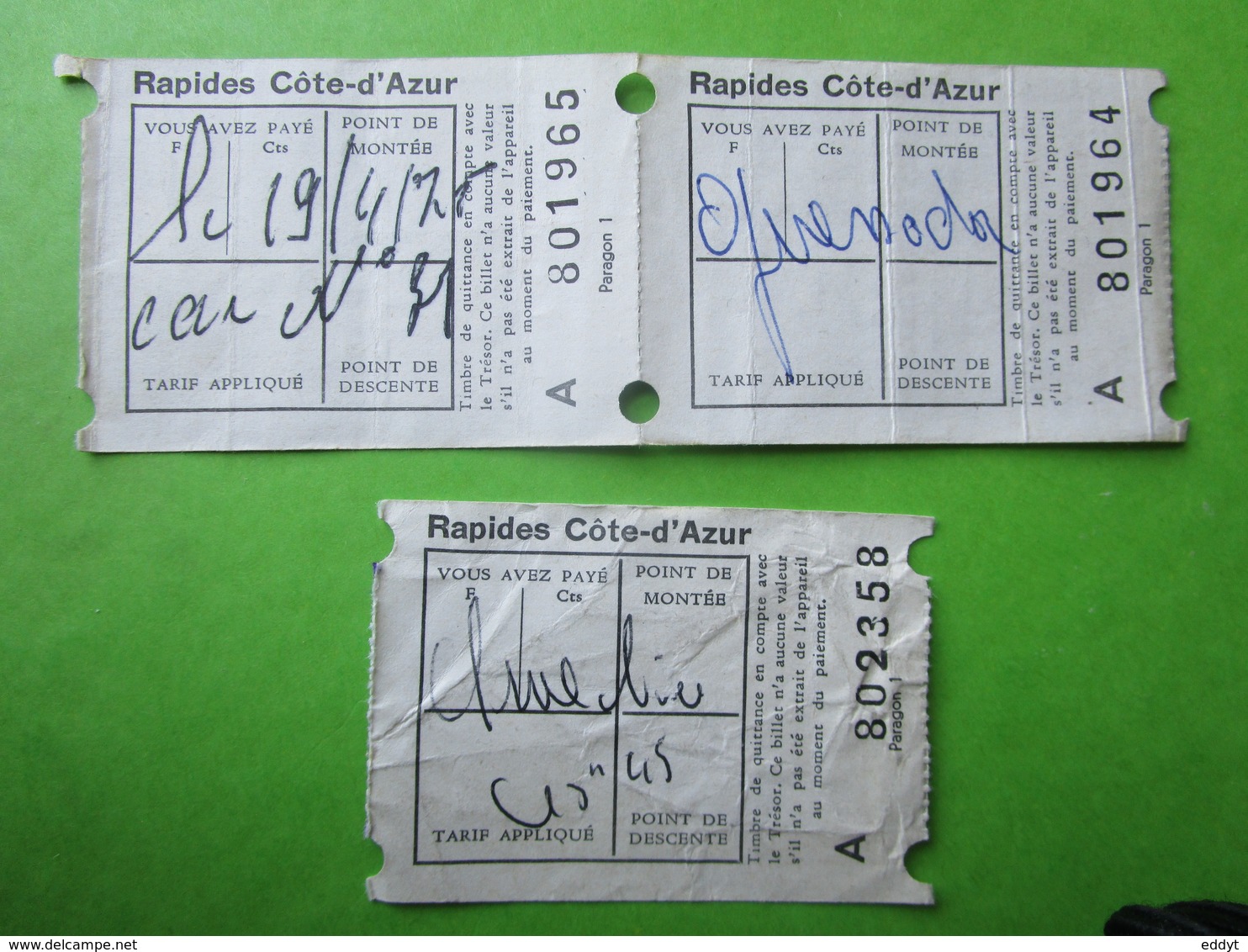 BILLET TICKET  " Rapides COTE-D'AZUR  " " - Mundo