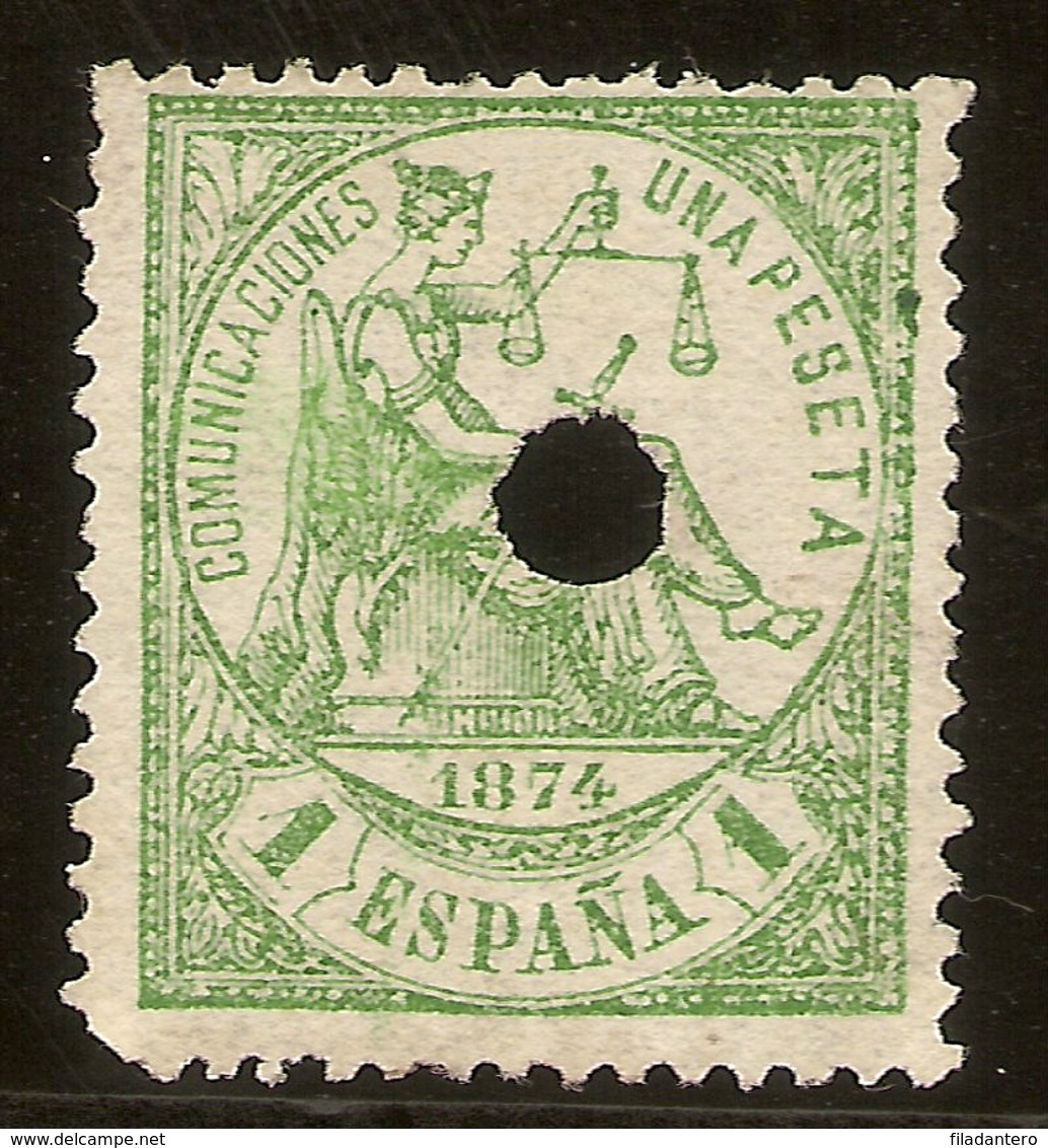 España Edifil 150 T (*) 1 Peseta Verde Telégrafos  Alegoría Justicia 1874 NL1404 - Unused Stamps