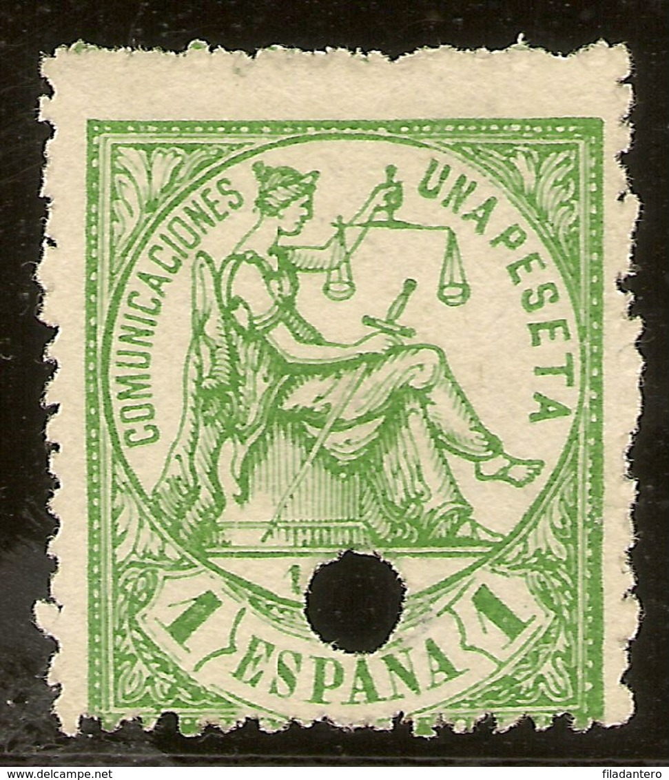 España Edifil 150 T (*) 1 Peseta Verde Telégrafos  Alegoría Justicia 1874 NL1404 - Ungebraucht