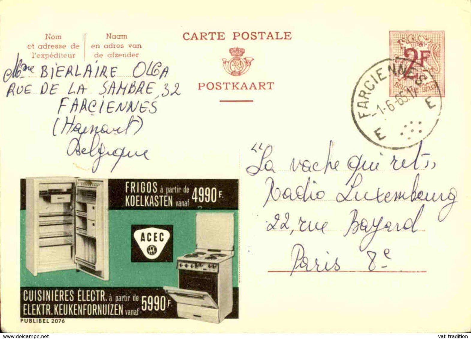 BELGIQUE - Publibel De Farciennes Pour Paris En 1965 , Pub électroménagers - L 30992 - Publibels
