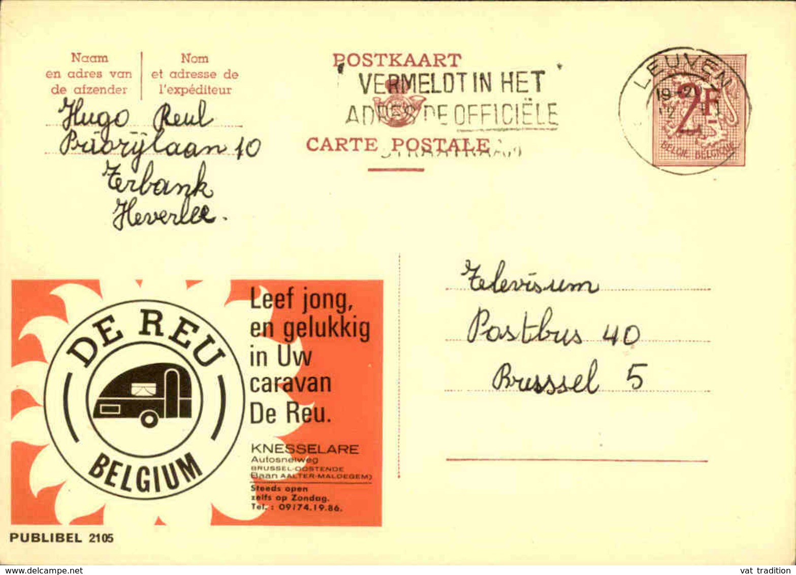 BELGIQUE - Publibel De Leuven Pour Bruxelles  , Pub Caravanes - L 30995 - Werbepostkarten