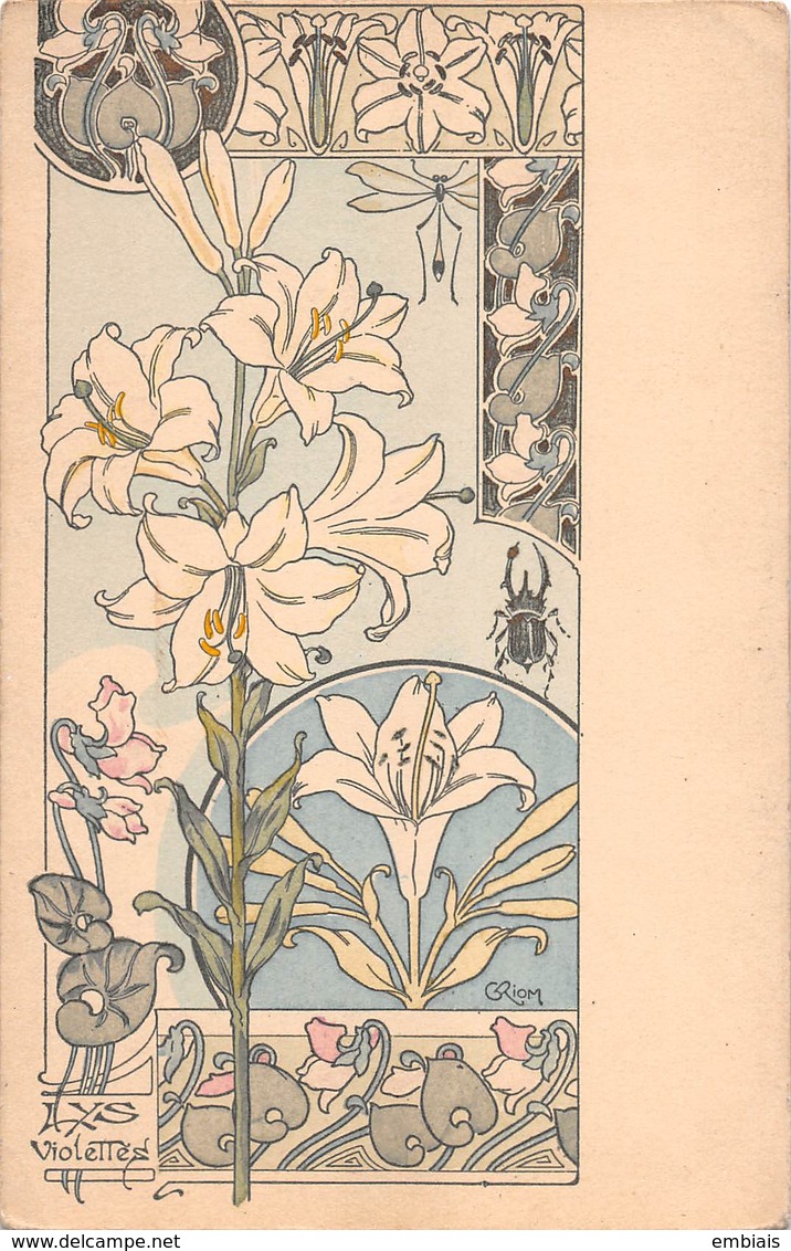 Illustrateur CRIOM - Lys Violettes Scarabée 1900 - Fleurs