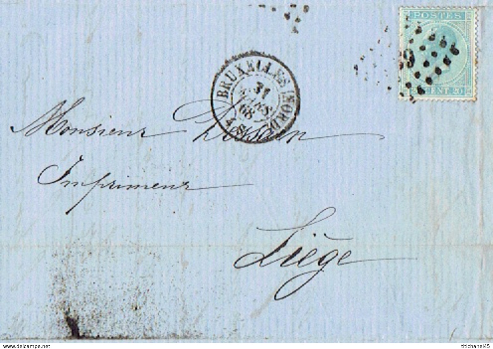 Lettre 1868 BRUXELLES - J. GEIGER - Papiers D'emballage - TP N°18 Oblit. LP63 BRUXELLES Le 31.3.1868 - Imprimerie & Papeterie