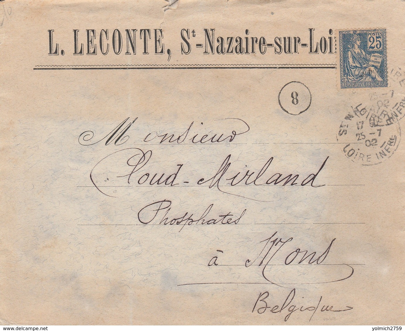 118 25c BLEU MOUCHON Seul S/ LETTRE Pour MONS BELGIQUE - 1900-02 Mouchon