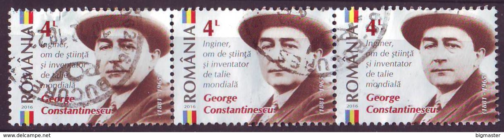 Romania 2016 George Constantinescu  Strip 3 Val - Used Stamps