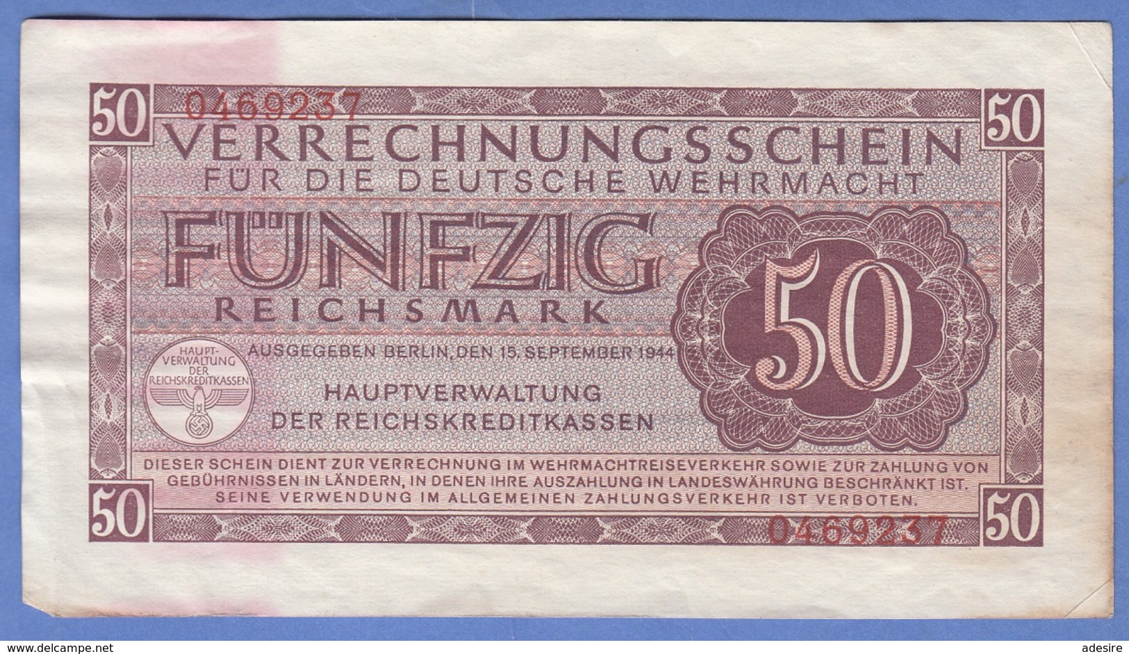 50 REICHSMARK 1944, BANKNOTE Umlaufschein - 50 Reichsmark