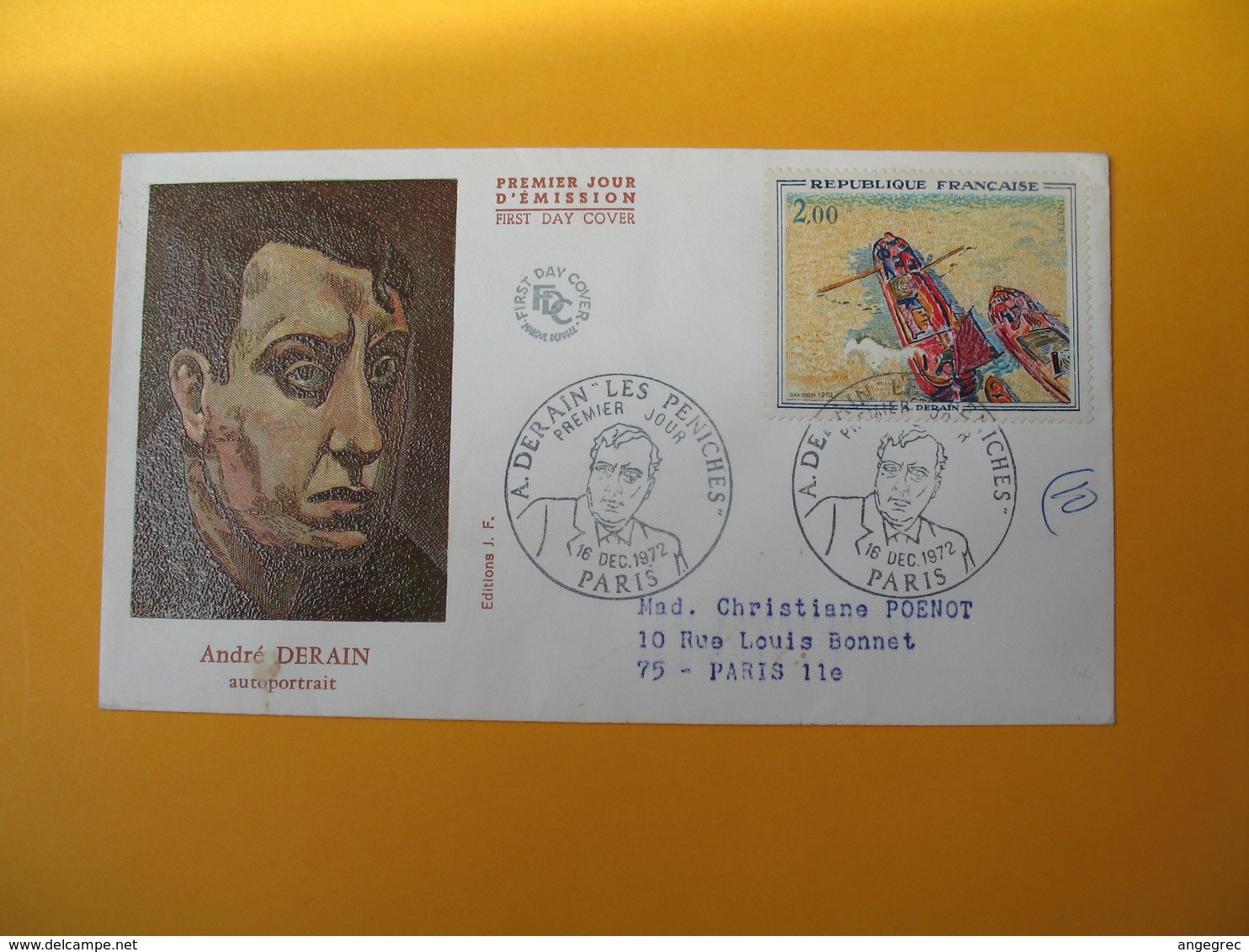 ​​​​​​​FDC 1972  France N° 1733   Oeuvres D'art -   Les Péniches, De André Derain    Cachet  Paris - 1960-1969