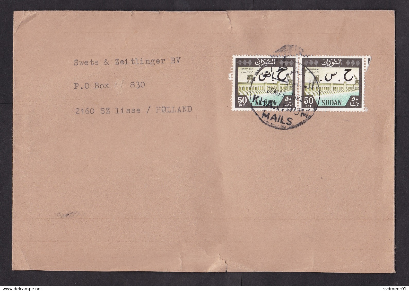 Sudan: Cover To Netherlands, 1989, 2 Stamps, Dam, Hydro Electricity, Water, Energy, Overprint (minor Damage) - Soedan (1954-...)