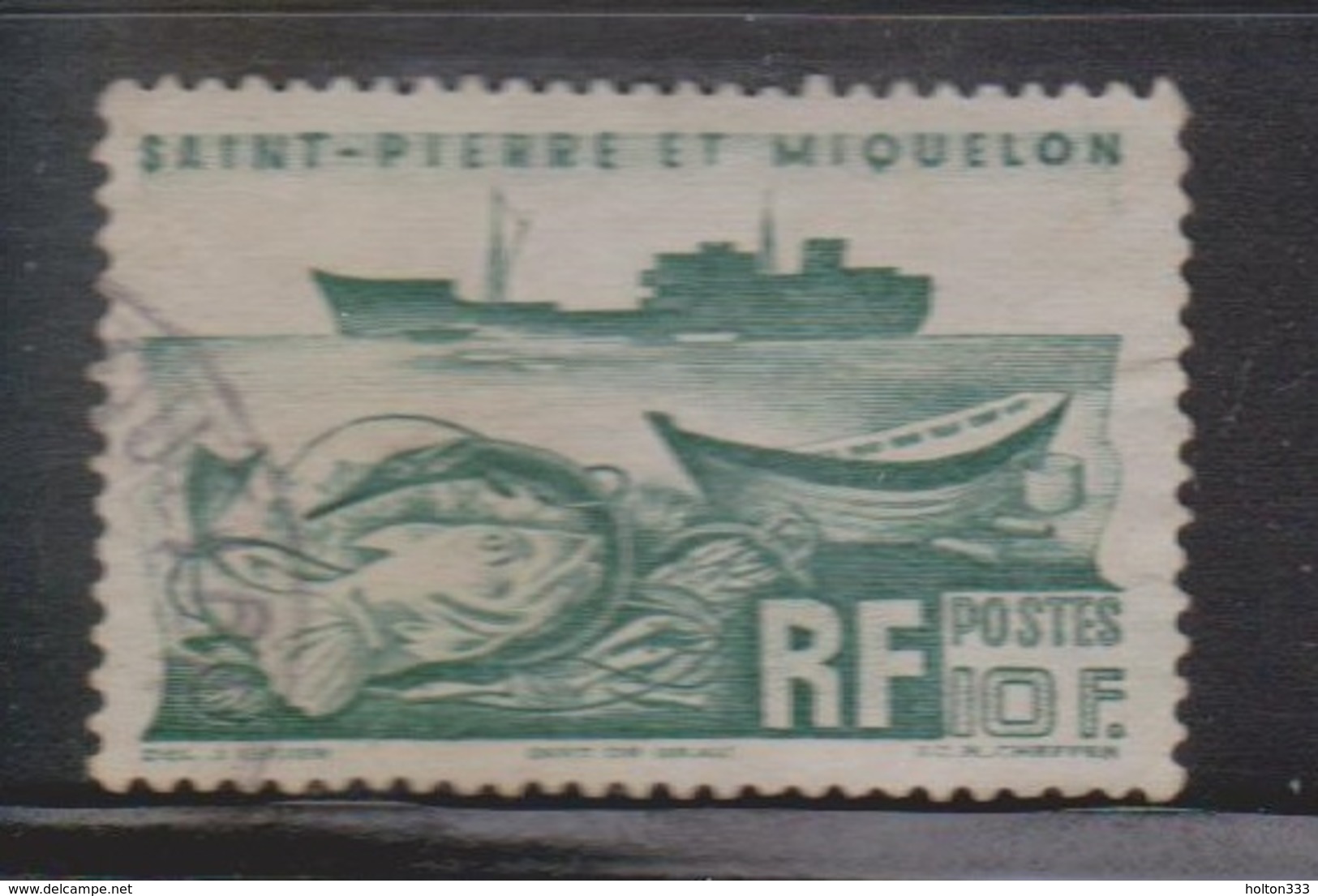 ST PIERRE ET MIQUELON Scott # 339 Used - Ship & Fish - Used Stamps