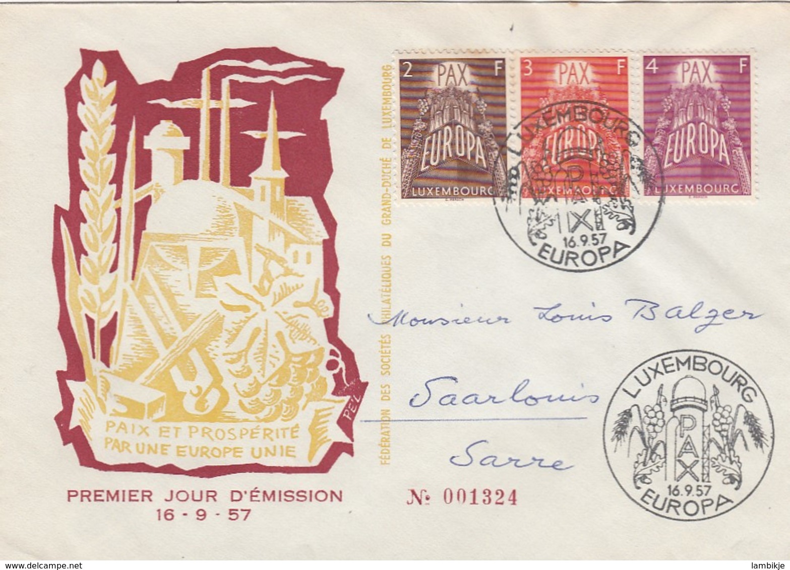 Luxemburg FDC 16-9-1957 - FDC