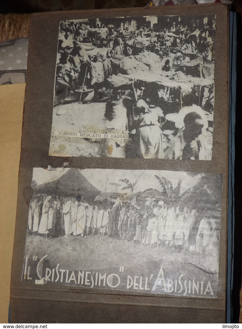 ALBUM CON 150 RITAGLI DI GIORNALE DELLA SECONDA GUERRA MONDIALE IN AFRICA ORIENTALE COLONIALE