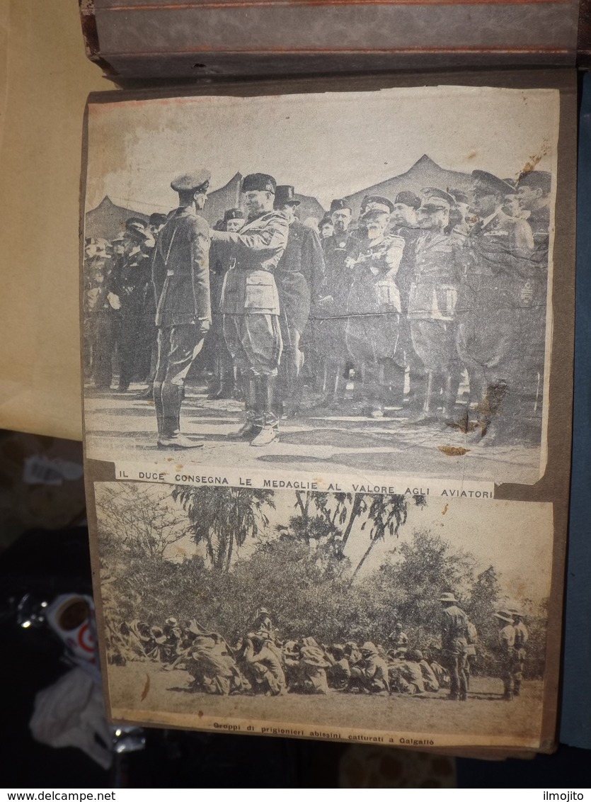 ALBUM CON 150 RITAGLI DI GIORNALE DELLA SECONDA GUERRA MONDIALE IN AFRICA ORIENTALE COLONIALE