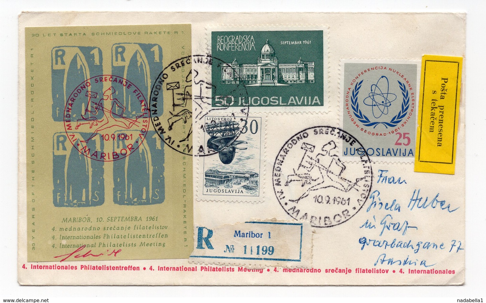 YUGOSLAVIA,SLOVENIA 10.09.1961 COMMEMORATIVE COVER 30 YEARS OF THE ROCKET SCHMIEDL-R1,SPECIAL CANCELLATION, PTUJ TO GRAZ - Covers & Documents