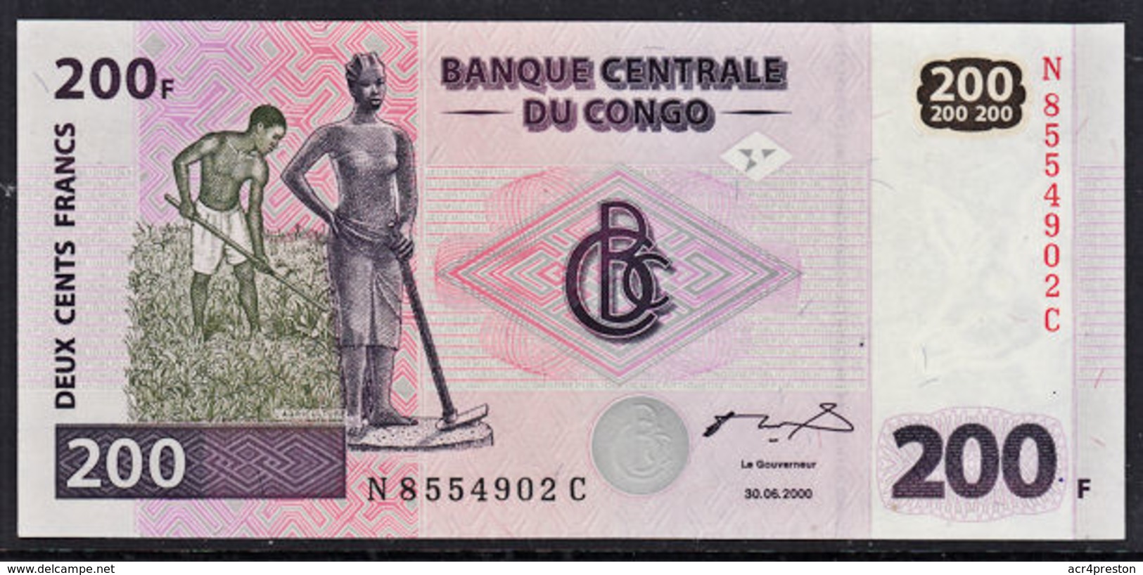 Cdb005 CONGO DR 2000, 200 Francs Banknote, UNC - République Démocratique Du Congo & Zaïre