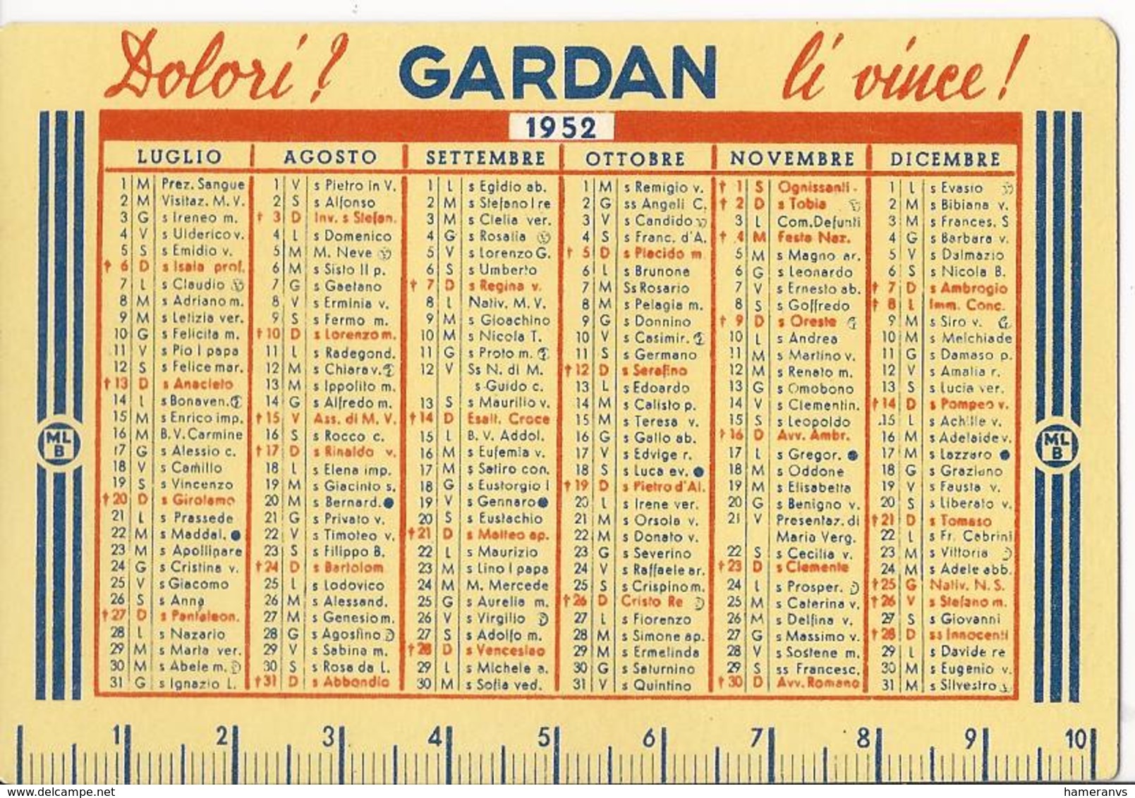 Calendarietto Gardan - Analgesico Di Fama Mondiale - 1952 - Calendario - Formato Piccolo : 1941-60