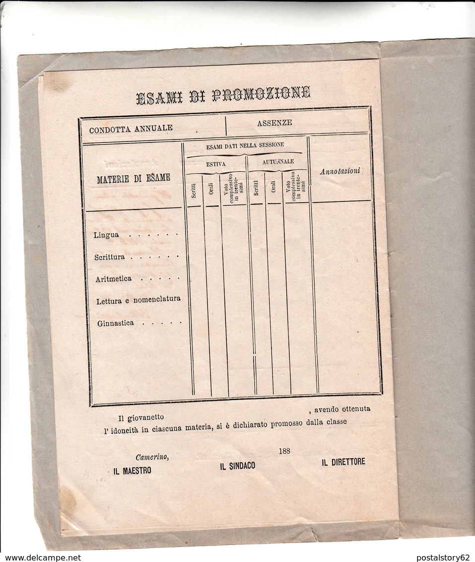 Scuola Elementare Di Camerino, Ammissione Alla Classe Prima, Anno Scolastico 1885 - 1886 - Diploma & School Reports