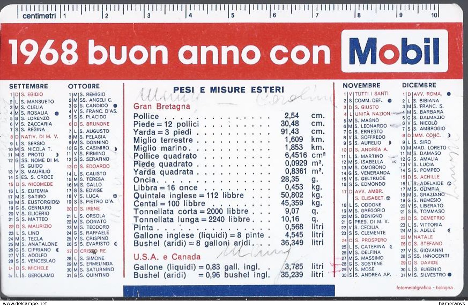 Calendarietto Mobil - 1968 - Calendario - Formato Piccolo : 1961-70