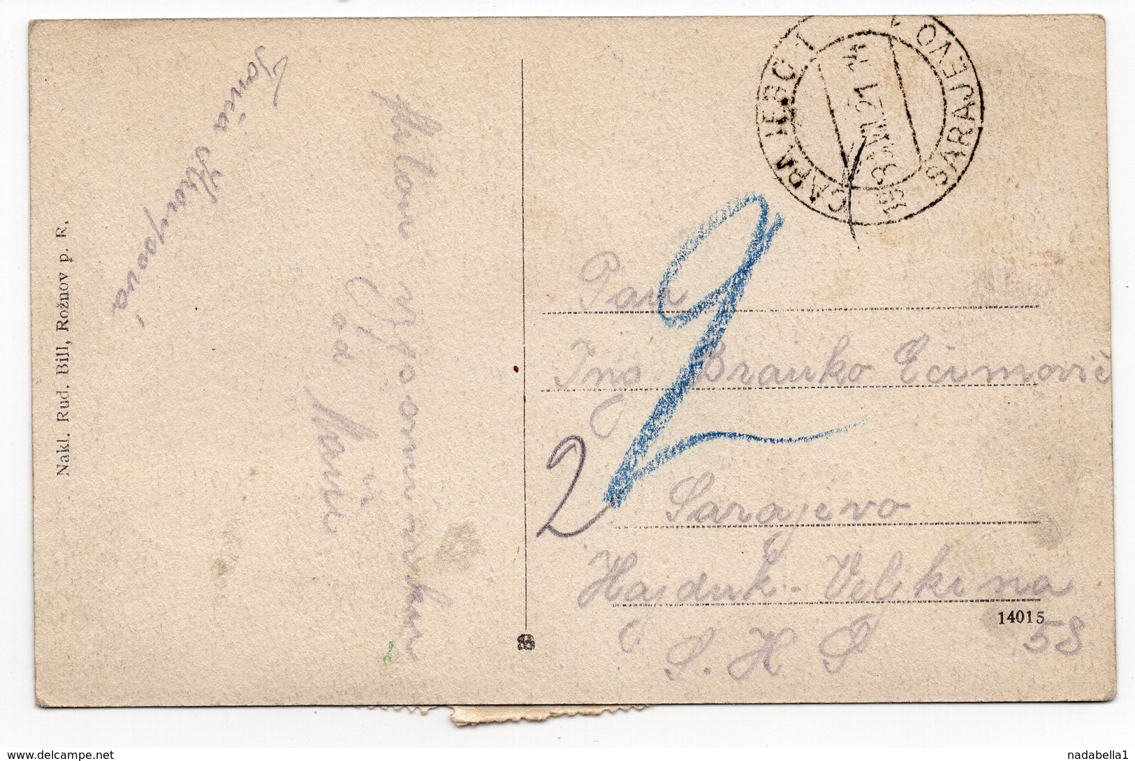 1921 CZECHOSLOVAKIA, LAZNE ROZNOV TO SARAJEVO, YUGOSLAVIA, POSTAGE DUE IN SARAJEVO - Postage Due